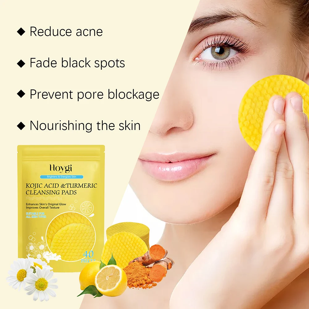 Kojic Acid Turmeric Cleansing Pads Turmeric Face Scrub Pads For Face Cleansing Exfoliation Kojic Acid Cleansing Pads 40/80pcs
