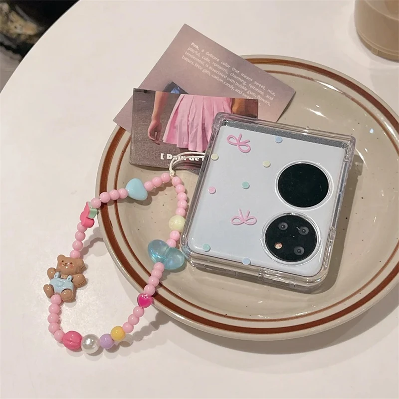 

1Pc Korea Cute 3D Bear Cherry Heart Beaded Phone Dym Charm Lanyard For iPhone Samsung DY Universal Accessories Jewelry Pendant