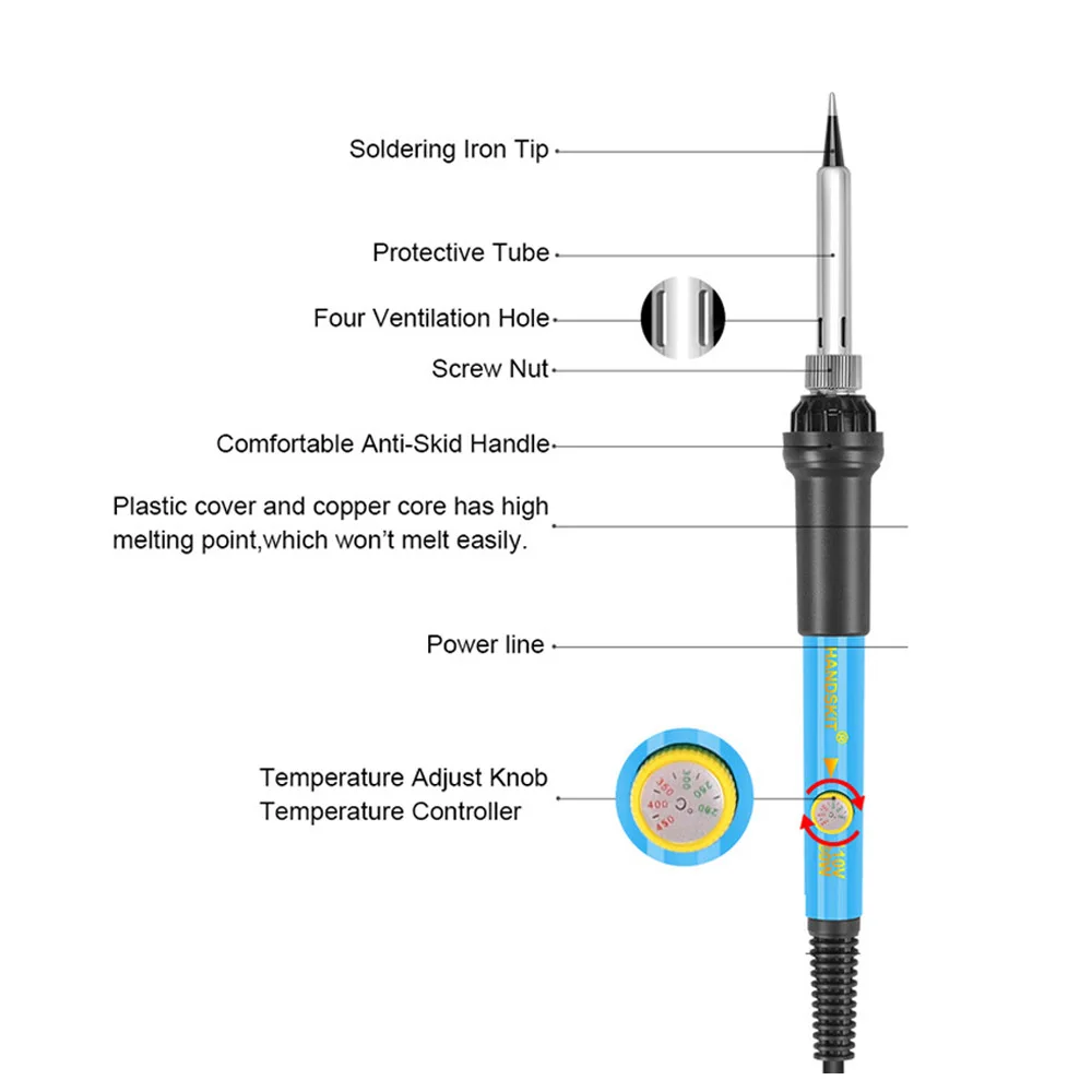 60W Electric Soldering Iron Adjustable Temperature Electric Soldering Iron Solder Tin Welding Solder Heating Nib Repair Tools