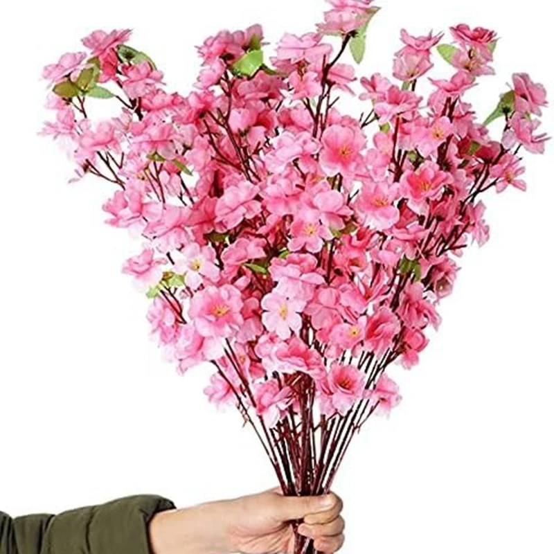 Artificial Peach Blossom Flowers Bouquet for Home Room Decor Wedding Decoration Garden Fake Flower Arrangement Outdoor Ornament