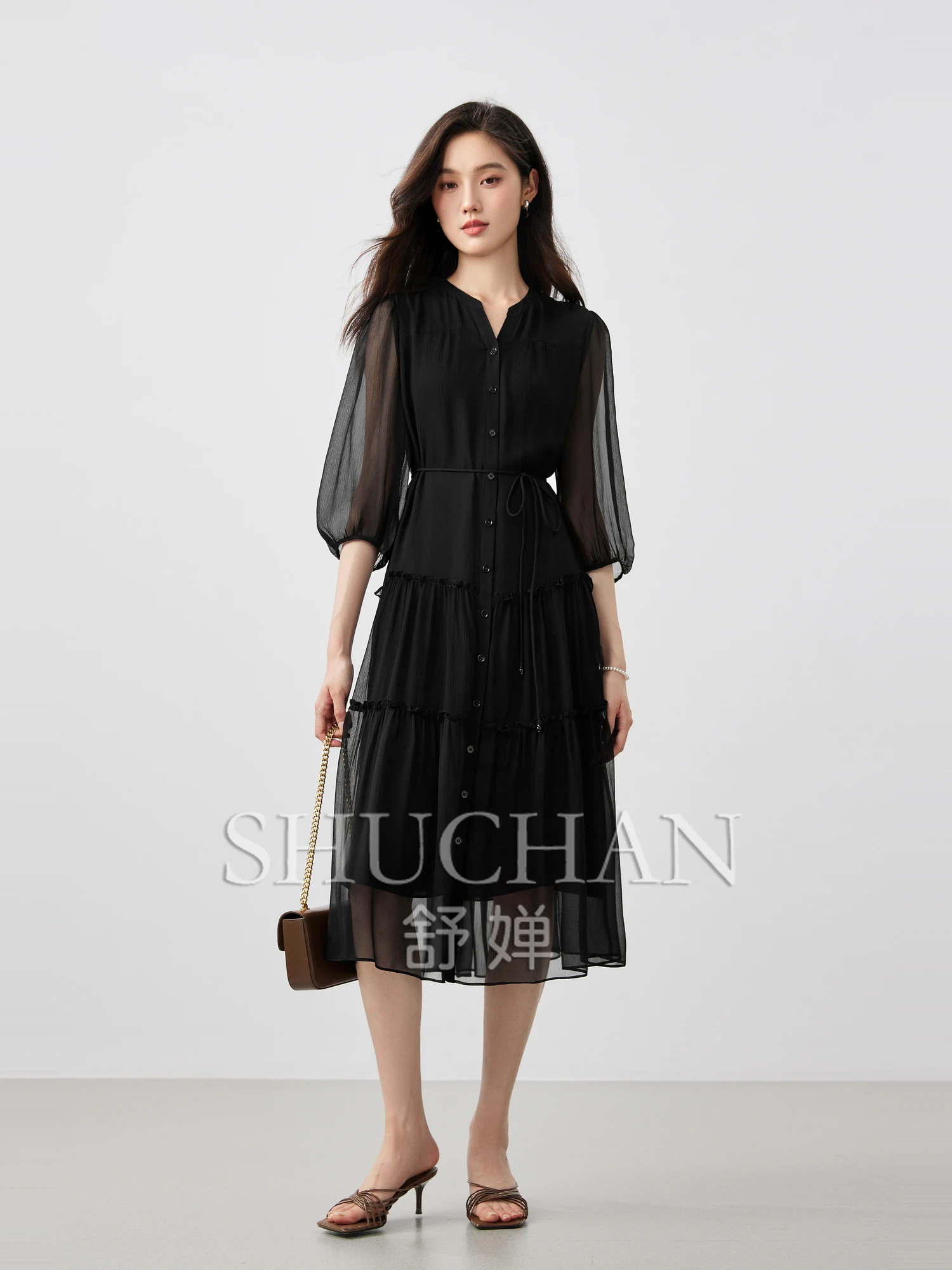 

Elegant Fairy Style, Smooth Crepe Silk, Fungus Edge Splicing V-neck Dress Wedding Dresses for Women Vestidos De Fiesta
