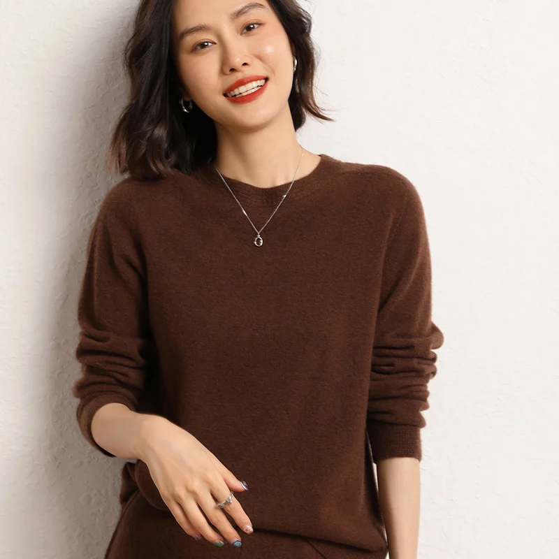 Winter 100% Pure Goat Cashmere Knitted Pullovers Hot Sale O-Neck Sweaters Women Soft High Quality Ladies Jumpers Clothes 2024