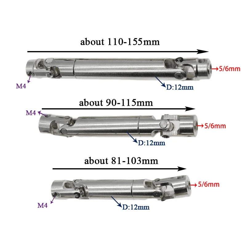 Metals High Hardness Telescopic Universal Transmission Shaft Multi-specification Drive Shaft for SCX10 AXIAL 1/10 1/12 1/16 RC