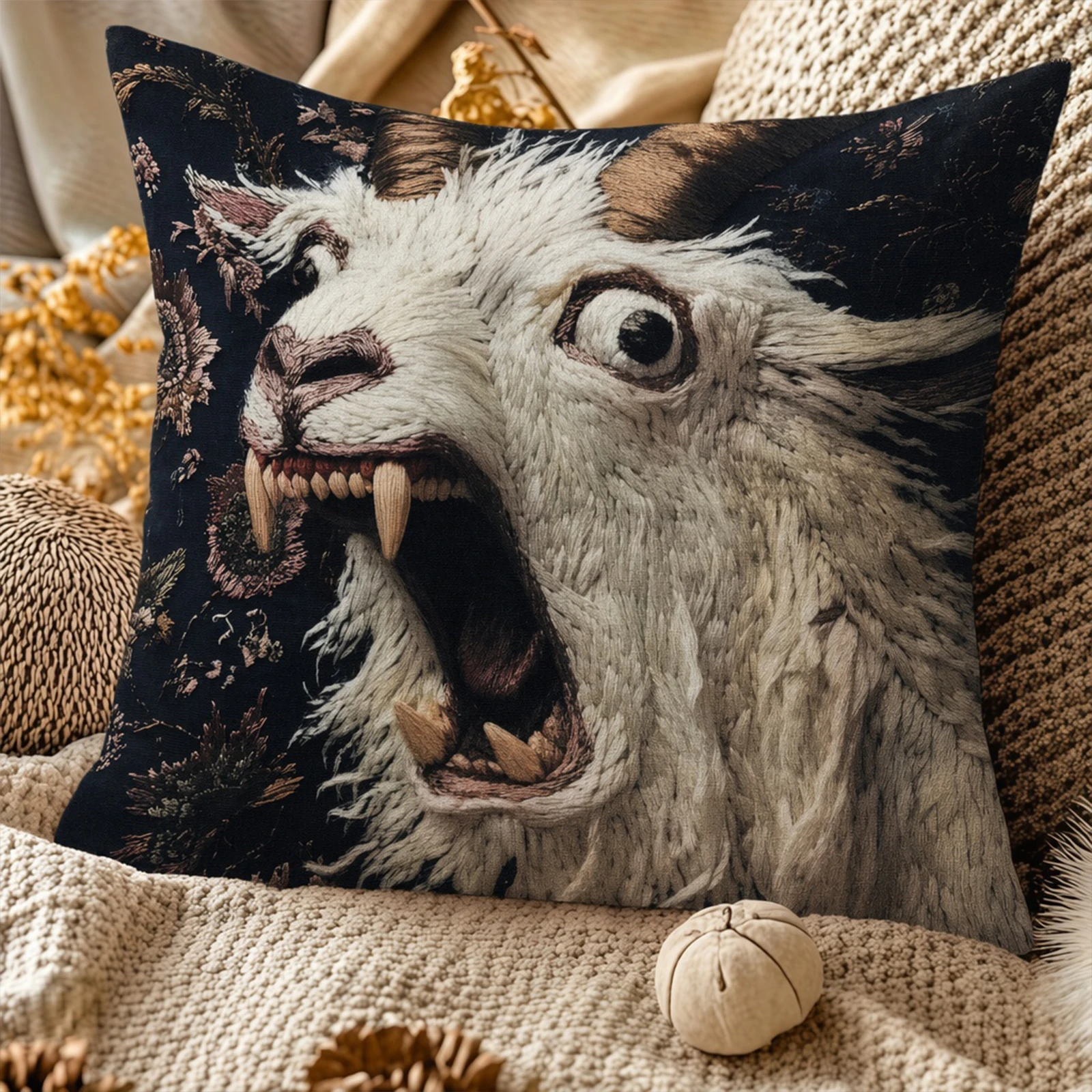 Screaming Goat Pillow Cover 18x18 Inch Hilarious Animal Graphic Soft Pillow Case for Sofa Bedroom Living Room Home Decor