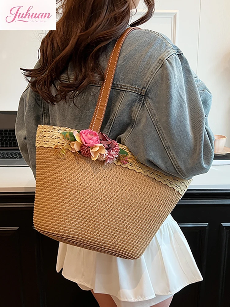 

Новинка 20225, сумки ручной работы, женские сумки с цветочным кружевом, сумка-корзина для сладких овощей, сумки на плечо для пляжного отдыха, соломенная сумка большой вместительности