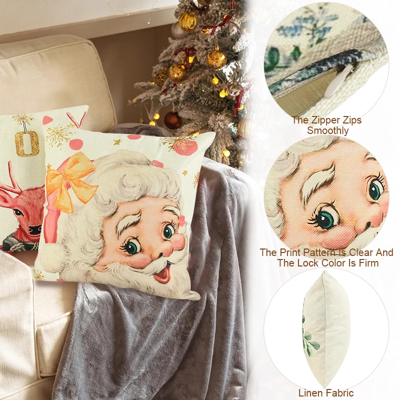 1pcs 44 * 44cm Throw Pillow Case Christmas Happy Cartoon Santa Claus Elk Snowman Bedroom Pillow Case Home Decoration Accessories