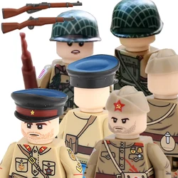 WW2 Military Soviet U.S. Army Officer Building Blocks Medical Soldier Figures Warrior Infantry Weapon Accessories Toys Kids B145