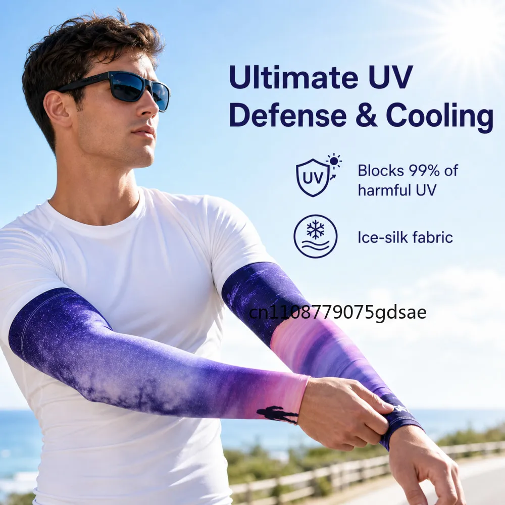 Sport Ice Arm Sleeves for Men Cycling UV Solar Cuff Breathable Summer Sun Protection Arm Cover Print Anti-Sunburn Long Sleeve