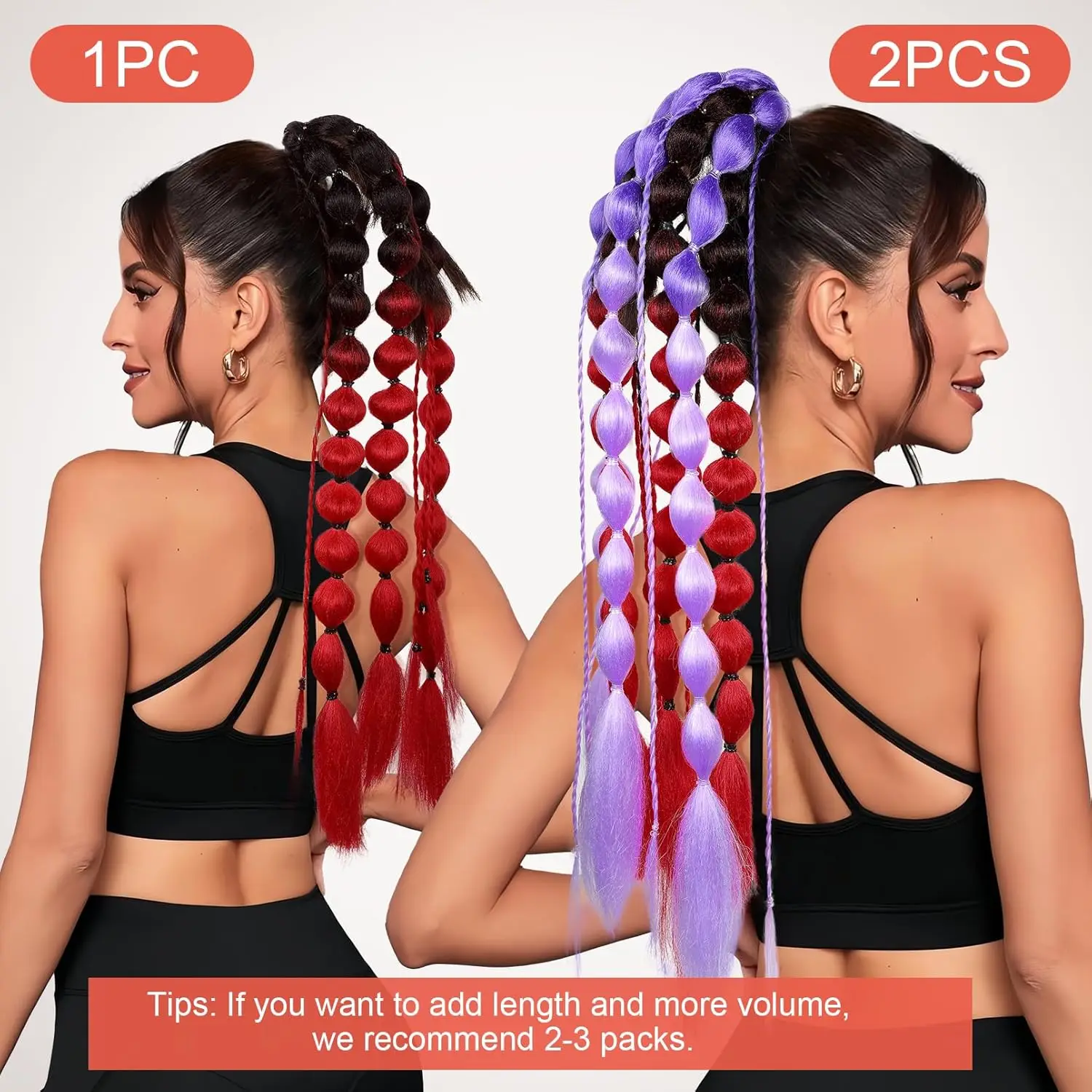 Behufun-Colored Ponytail Extensions for Kids, Lightweight Bubble Ponytail Extension with Hair Tie, Ombre, Crazy Day Accessories