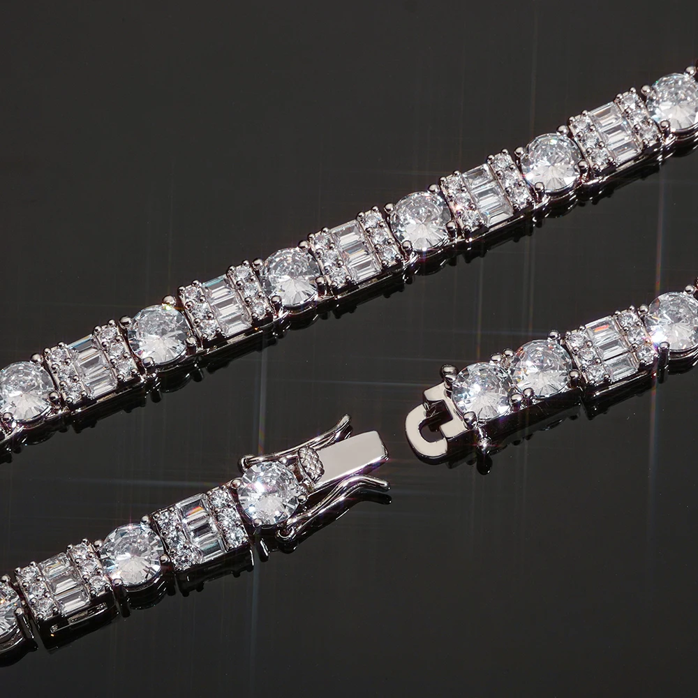 ESKEEM New 6.5mm Iced Diamond Tennis Chain Silver Plated Brass Bling Circle Squre Cubic Zirconia Necklace Women Hip Hop Jewelry