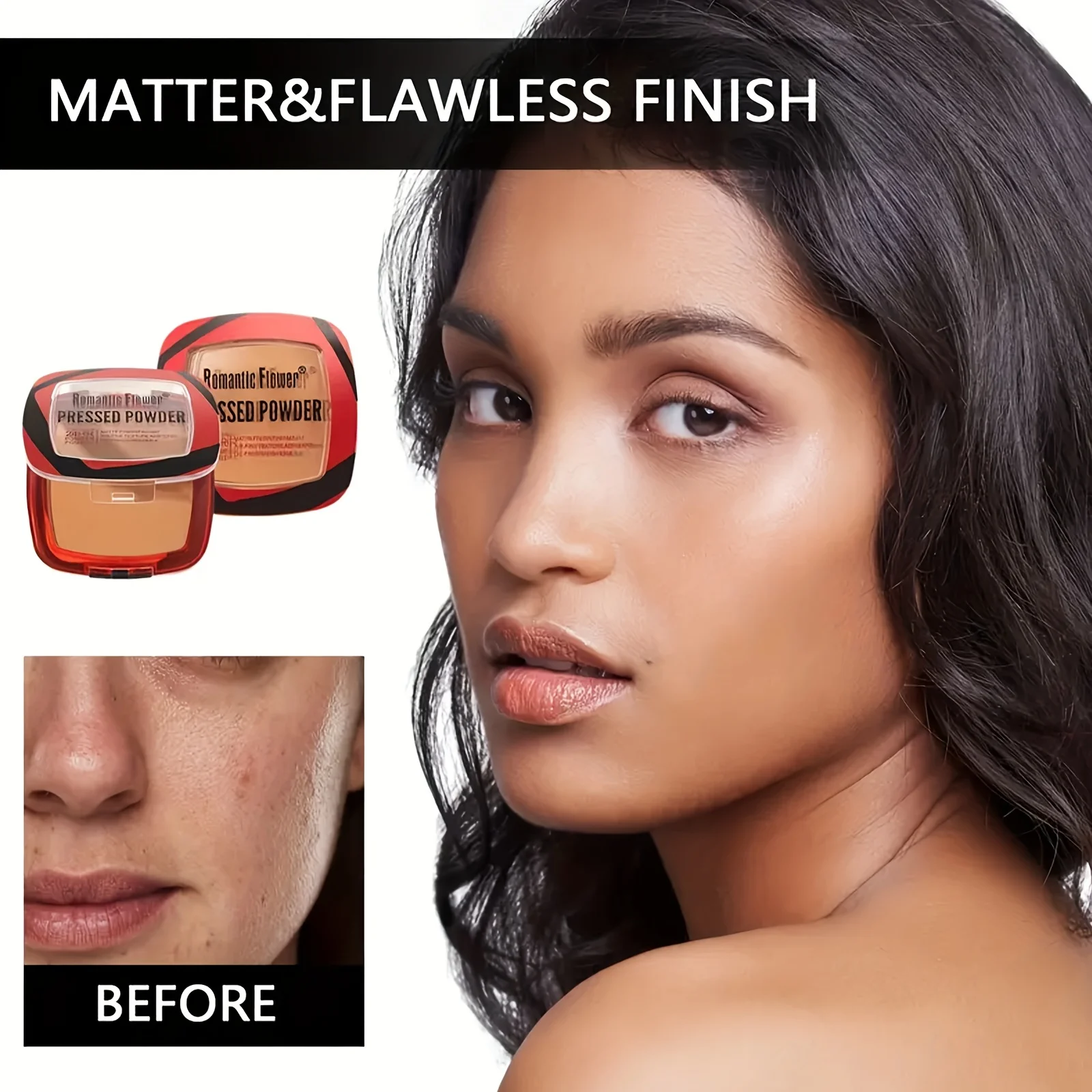 3-color matte full-coverage powder, 24-hour long-lasting matte lightweight setting concealer foundation, oil-controlling foundat