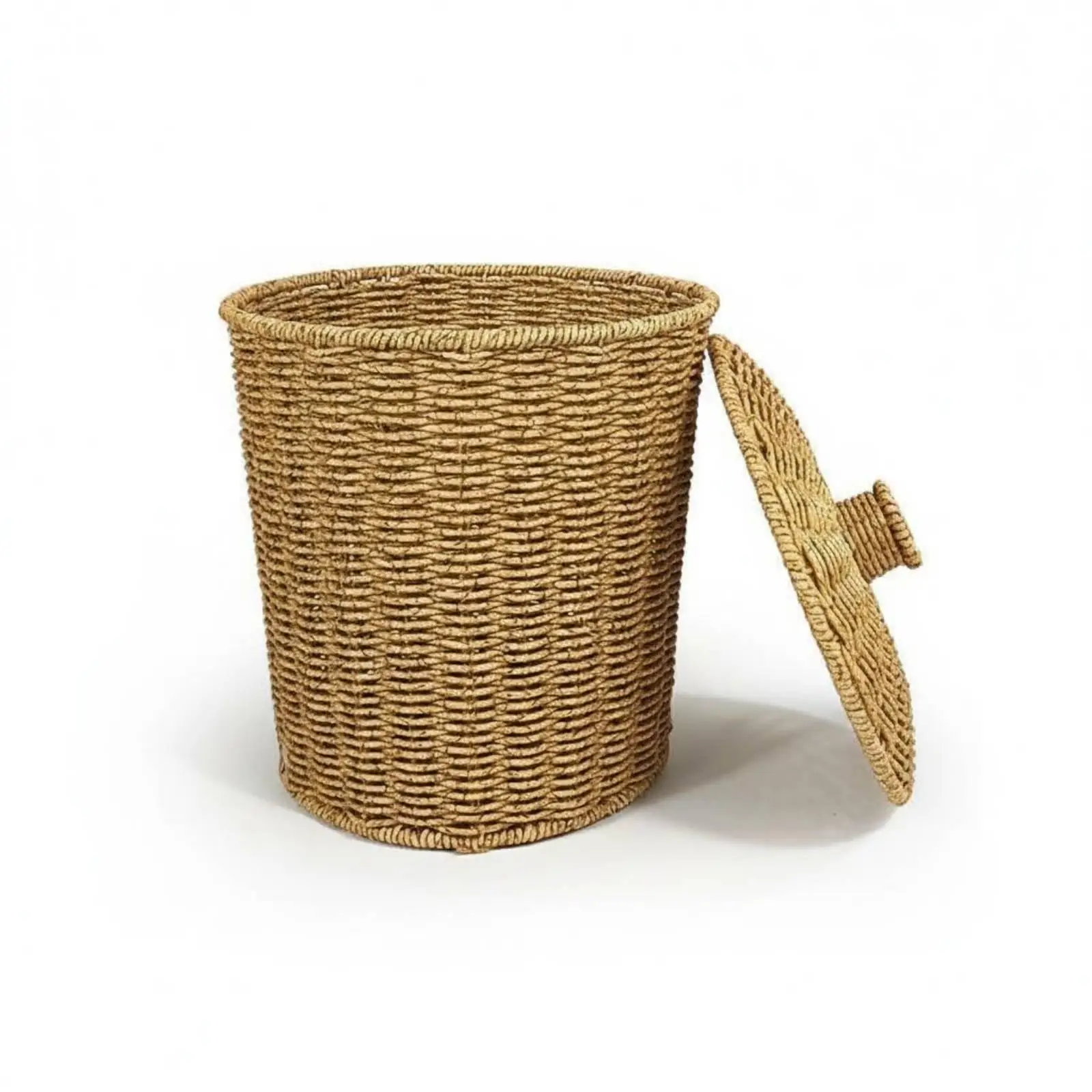 Vintage Covered Waste Bin Decorative Woven Trash Basket Lidded Garbage Container for Living Room or Bedroom