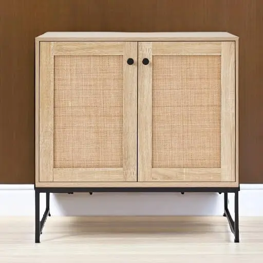 2-Door Rattan Storage Cabinet, Accent Furniture, Multifunctional Cupboard for Living Room, Hallway, Kitchen, Sideboard