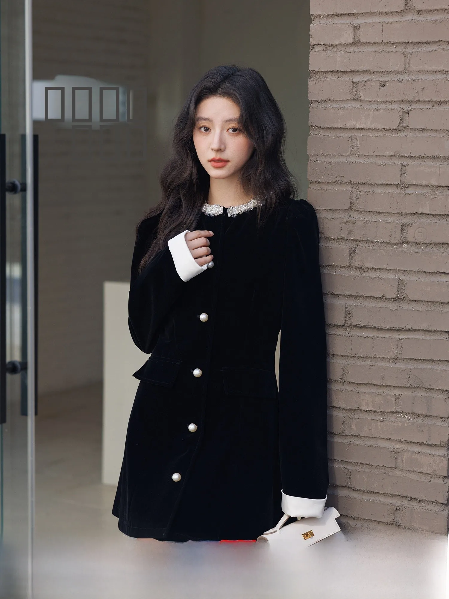 

Long Sve Velvet Dr Women's Autumn Winter round Ne Slim A-Line Skirt Design Sense Elegance Midi Dr Ladies Faion