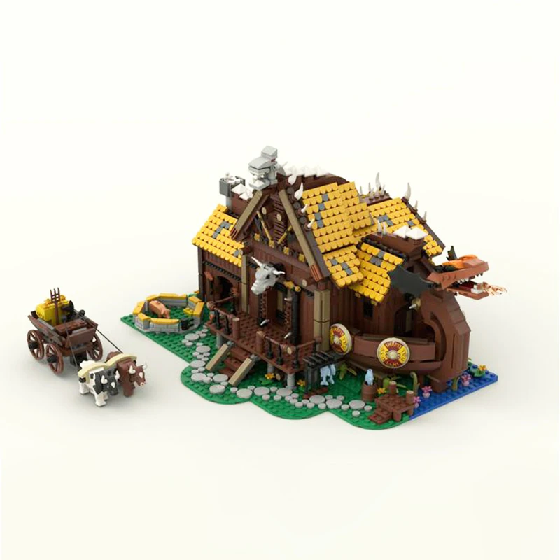 MOC-122688 MOC Pirate Dragon Boat House Architecture House Building Block Assembly Model Brick Toy Children's Gifts