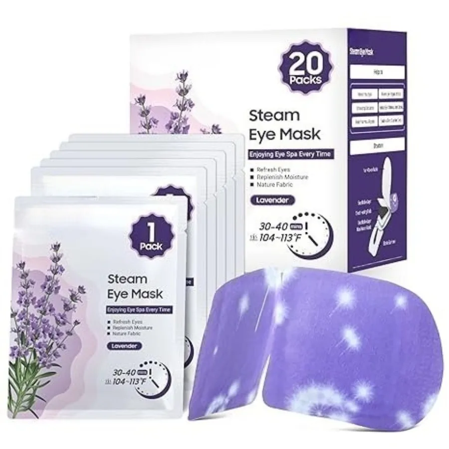 

20 Packs Steam Eye Mask, Heated Eye Mask Warm Compress for Eyes, Disposable Self Heating Steam Mask for Home, Sleep, Spa, Travel Essentials & Relaxation Gifts for Women (Lavender)