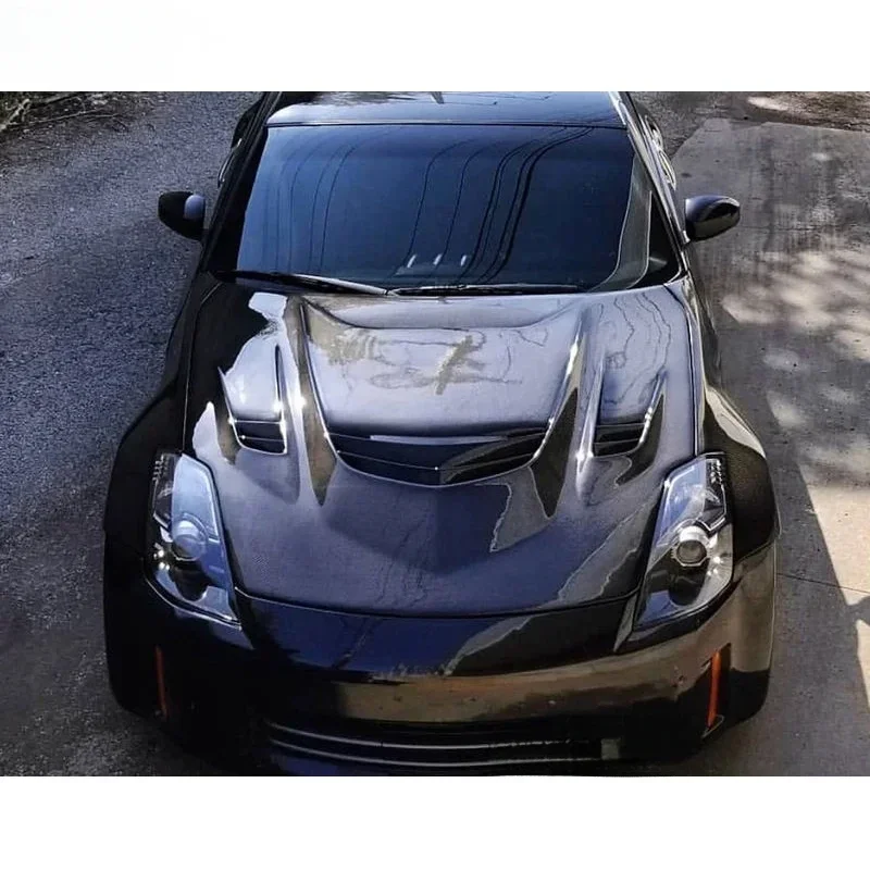 KQX Lightweight Real Twill Carbon Fiber Front Engine Hood Bonnet Exterior Parts Fit 370Z
