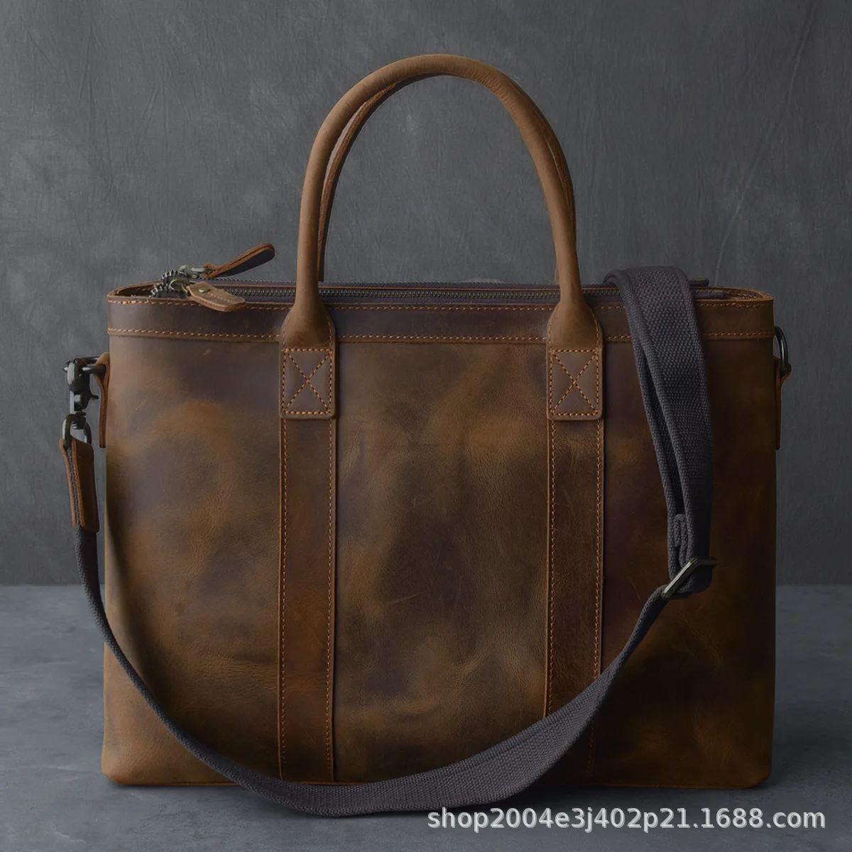 

Vintage Crazy Horse Leather Multi-compartment Single-shoulder Briefcase Multi-functional Cowhide Tote Leather Business Commuter