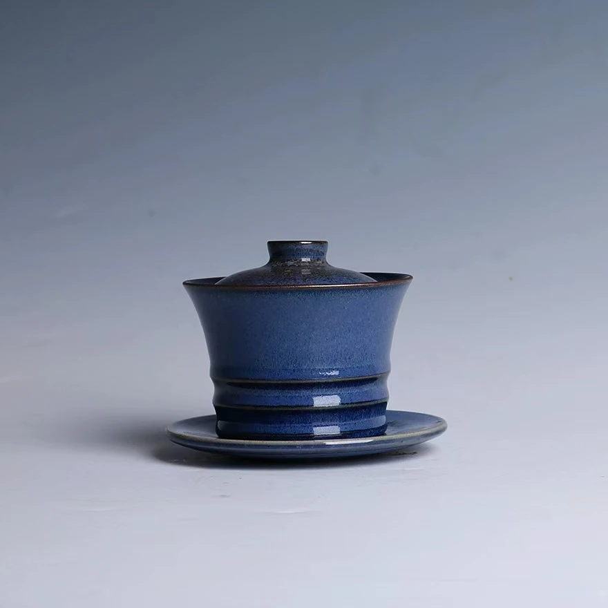 Jun Kiln Jun Porcelain Daily Tea Set Three Talents Tureen Municipal-level Inheritor of Intangible Cultural Heritage Cui Xiaoning