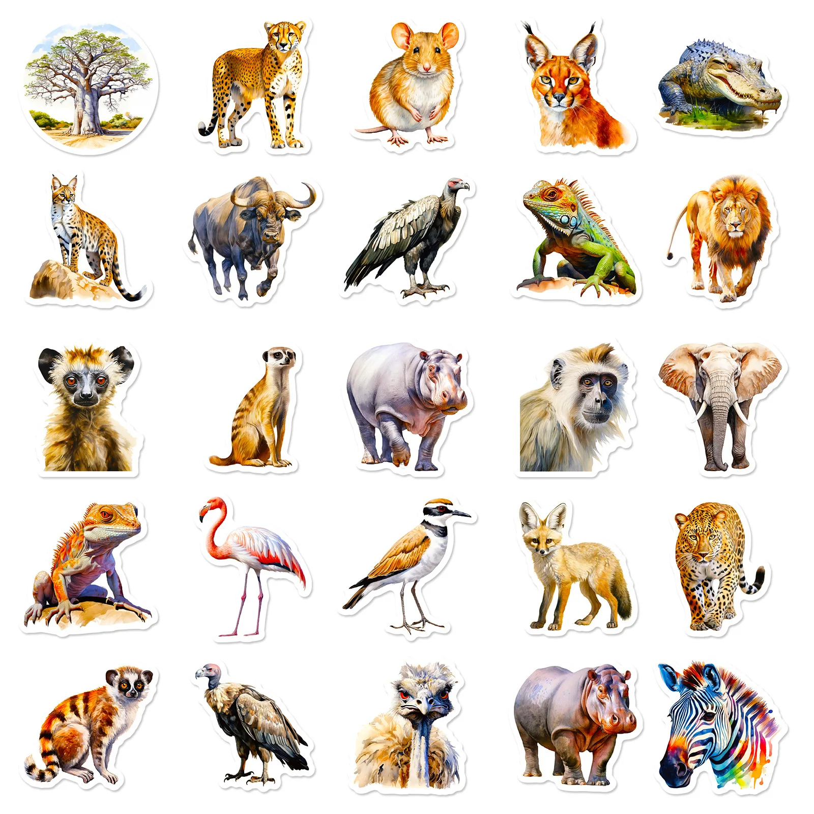 50PCS African Animals Stickers, Vinyl Waterproof African Animals Stickers for phone Water Bottle Computer Laptop Stickers