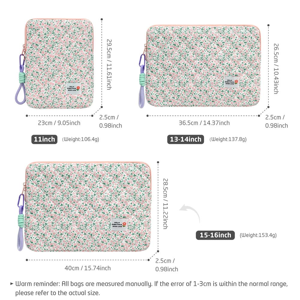 Tablet Case Suitable for IPad and MacBook 9-11/13/15-16 Inch Floral Printed Laptop Bag, with Lanyard, Lightweight Zipper Cover