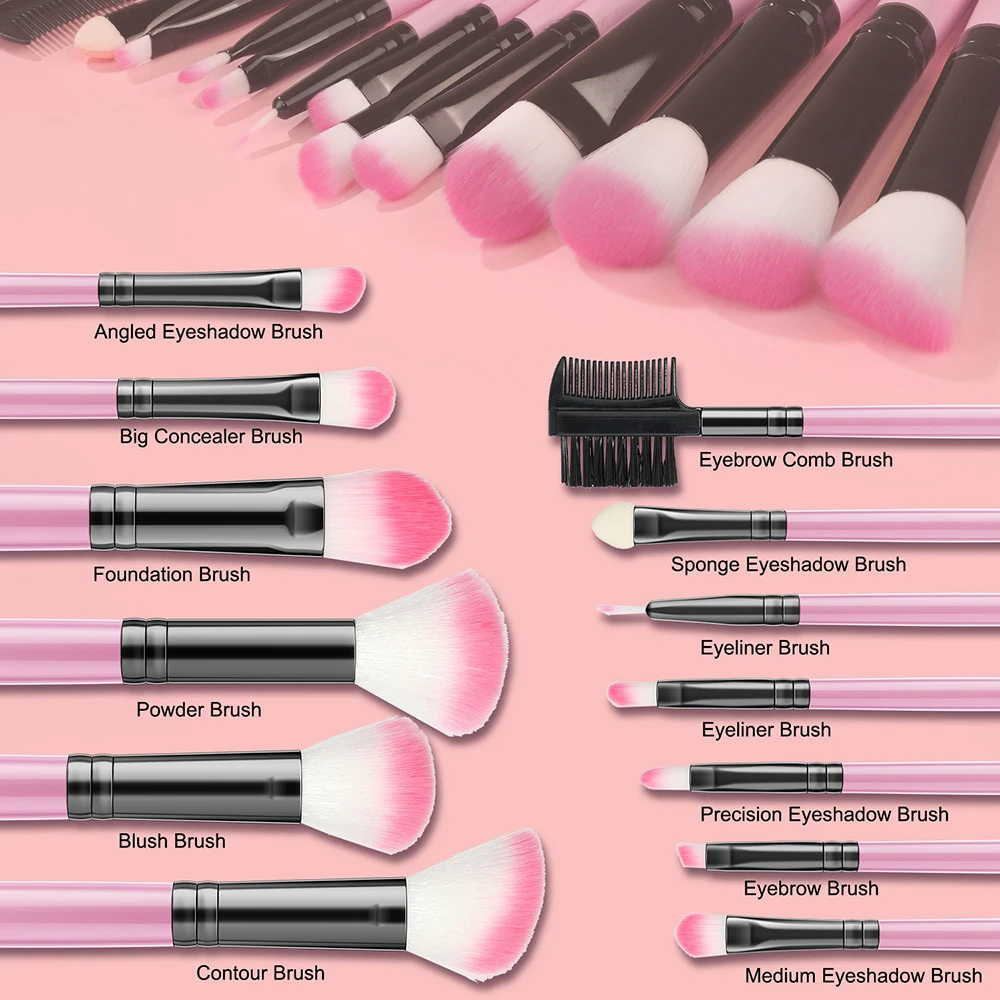 24Pcs Soft Bristle Makeup Brushes Set - Powder Blush Eye Shadow Foundation Cosmetic Blending Beauty Tools