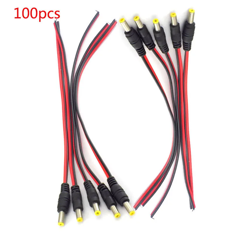 100pcs DC Extension Female Connecters jack Cable Adapter Plug For LED Strip Light CCTV Camera 26cm Length 5.5x2.1mm D2