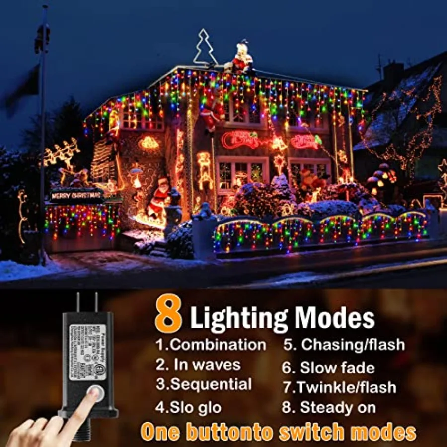 Christmas Lights Decorations Outdoor, 800 LED 65.6 Feet 8 Modes 150 Drops Fairy String Curtain Lights for Christmas Decor Eaves