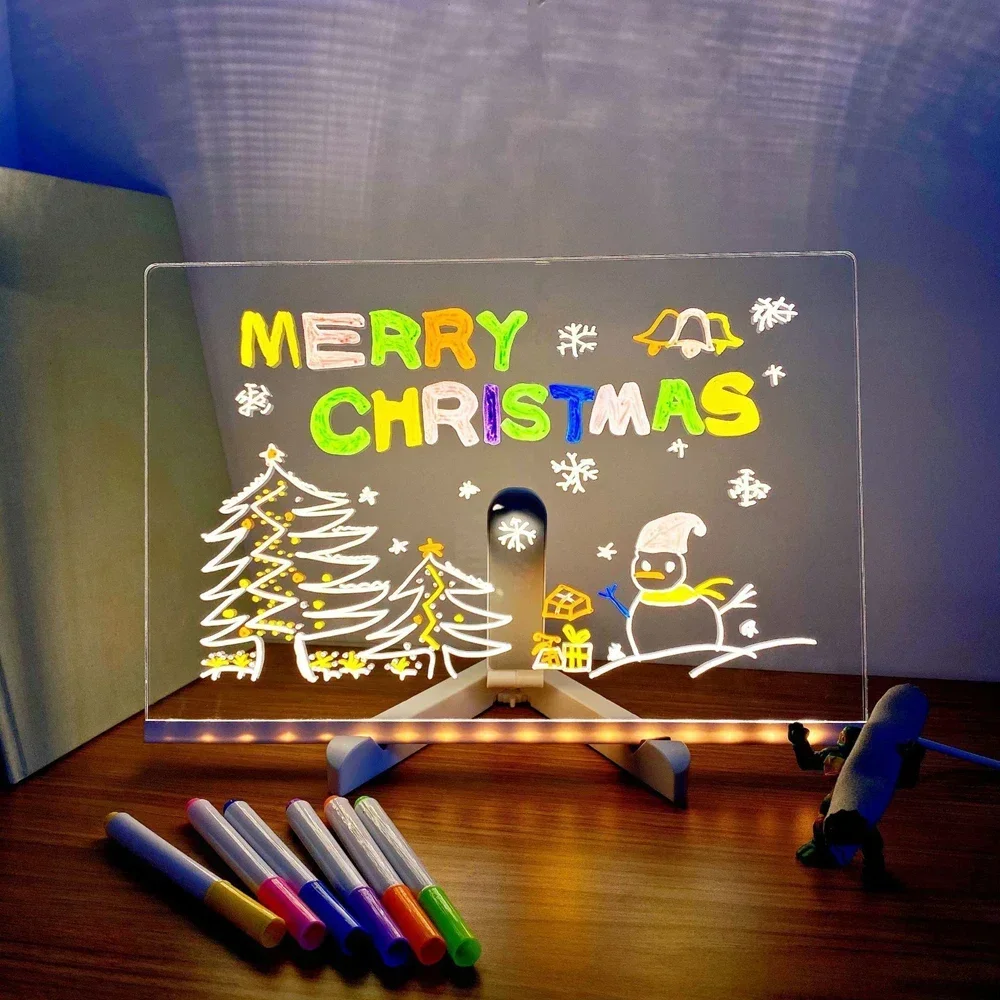 USB LED Night Light Acrylic Message Note Board Lamp With Bracket Erasable Children Drawing Board Kids Gifts Bedroom Night Lamp