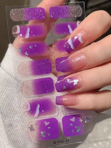 Imagen 2 del producto 14 puntas de pegatinas de cobertura completa para uñas, decoración de uñas, brillo brillante, autoadhesivo, manicura, pegatina artística de uñas de diseñador