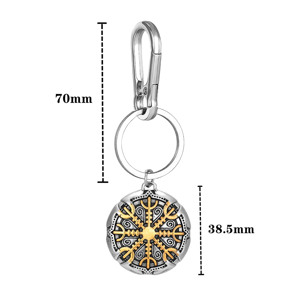 Vintage Vikings Compass Keychain Gold Color Stainless Steel Norse Rune Trident Pendant Amulet Men Never Fade Car Keyring Jewelry