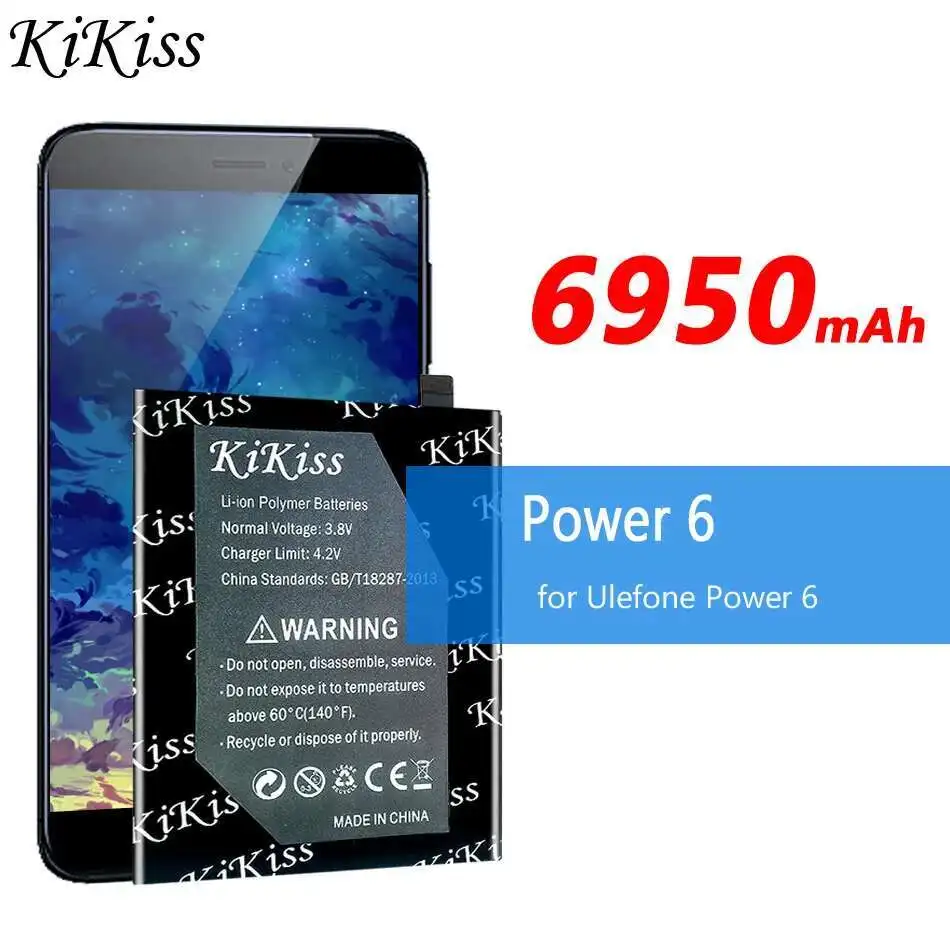 

Для Ulefone Power 6 6,3-дюймовый долговечный аккумулятор для мобильного телефона 6950 мАч, высокая совместимость