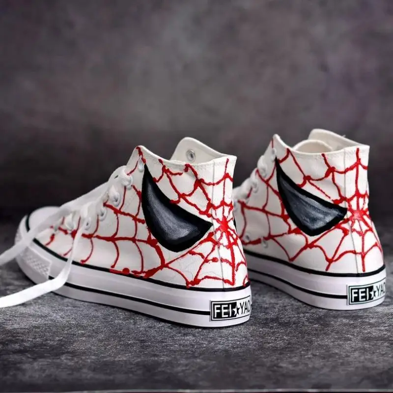 Spiderman Doodle Hand Drawn Canvas Shoes Student Casual Shoes Sneakers Versatile Breathable Fashionable High Top Canvas Shoes