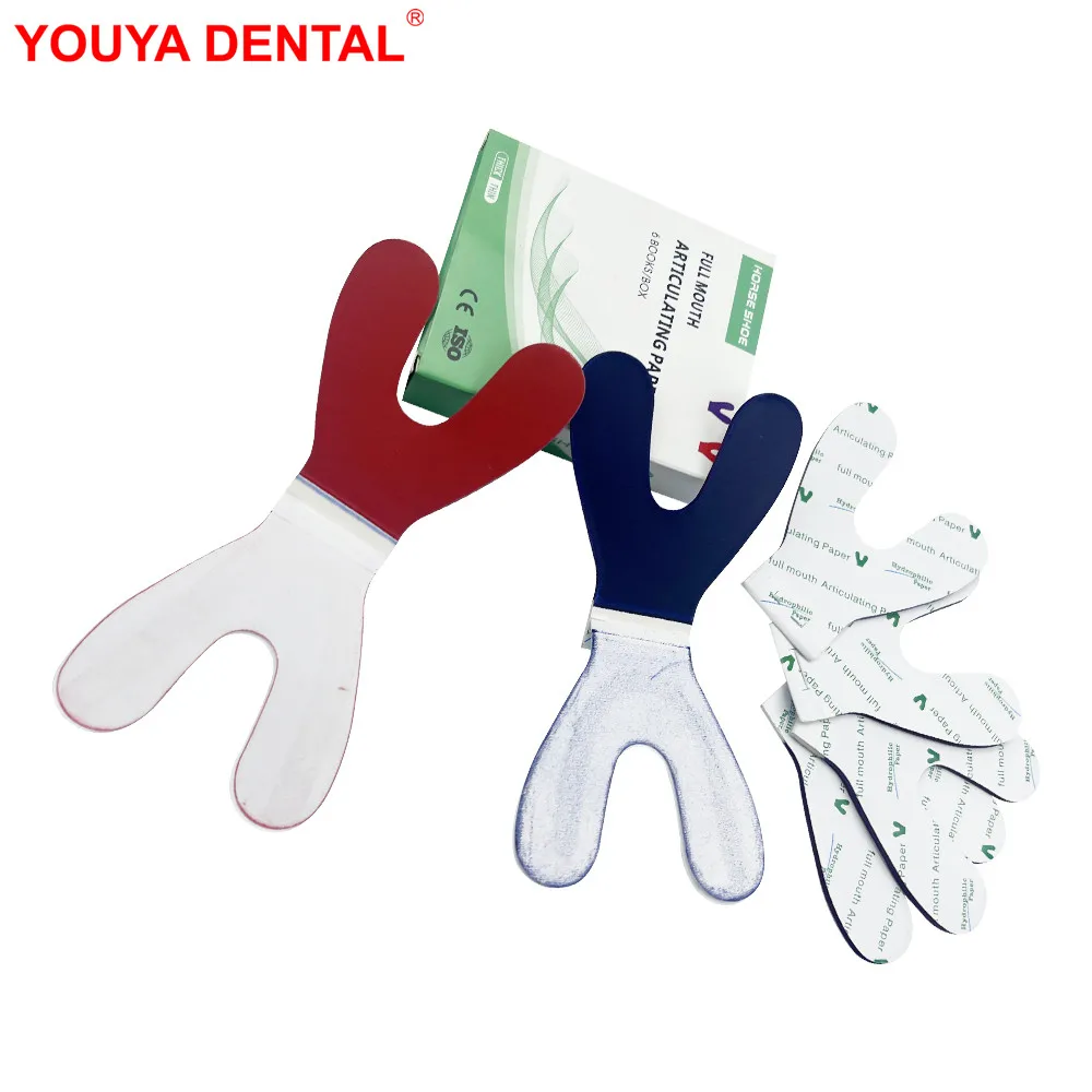 120pcs/Box Articulating Paper Dental Full Mouth Thick Thin Y Shape Bite Paper Strips Blue Red Occlusion Paper Dentistry Material