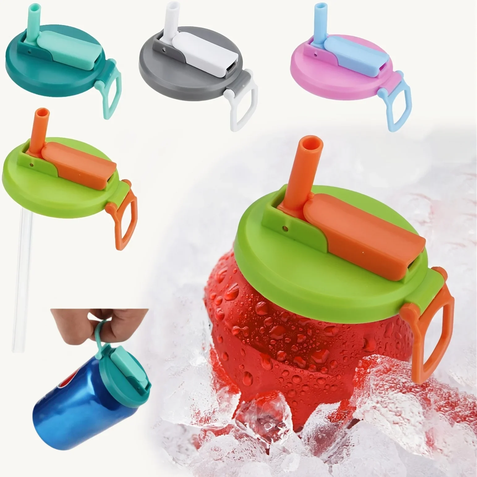 

Soda Can Lids Soda Cup Cover Straw Combination Spill-proof Good Sealing Cup Cover Can Reusable Straw Cup Cover Accessories