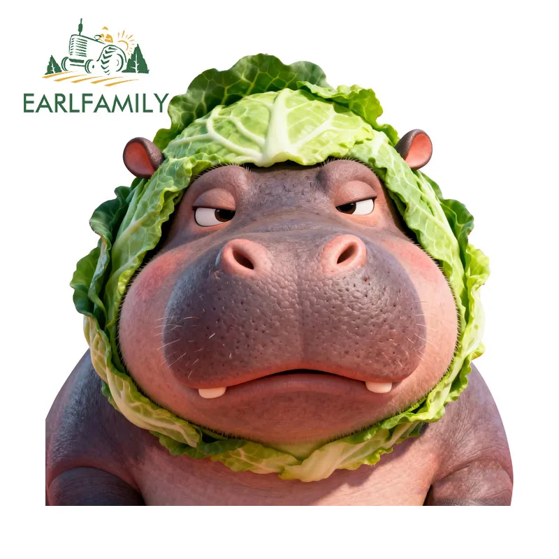 EARLFAMILY Hippopotamus Car Sticker Humorous Occlusion Scratch Laptop Rearview Mirror Truck JDM Decal Waterproof Vinyl Car Wrap