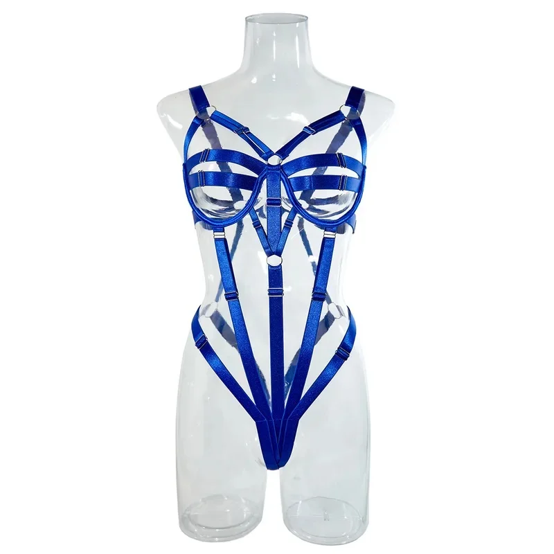 Women's Ribbon Splicing Steel Ring Backless Jumpsuit Underwear Sexy Solid Patchwork Steel Ring Bodysuit Perspective Intimates