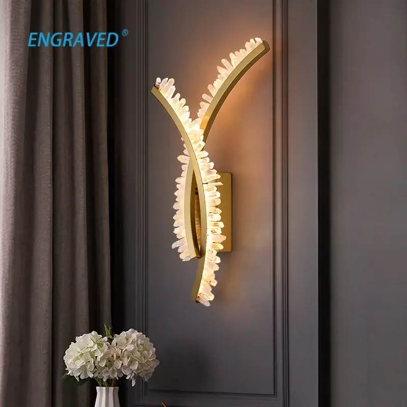 ENGRAVED Post-modern Light Luxury And Simple Natural Crystal Stone Wall Lamp Bedroom Bed Decoration Living Room Wall Corridor