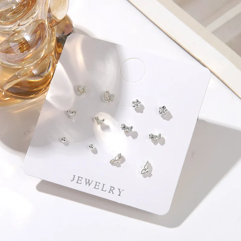 مجموعة أقراط متعددة الاستخدامات مكونة من 6 قطع من النسخة الكورية، وأقراط على شكل فيونكة الحب المدمجة، وأقراط على شكل نجمة بسيطة #3