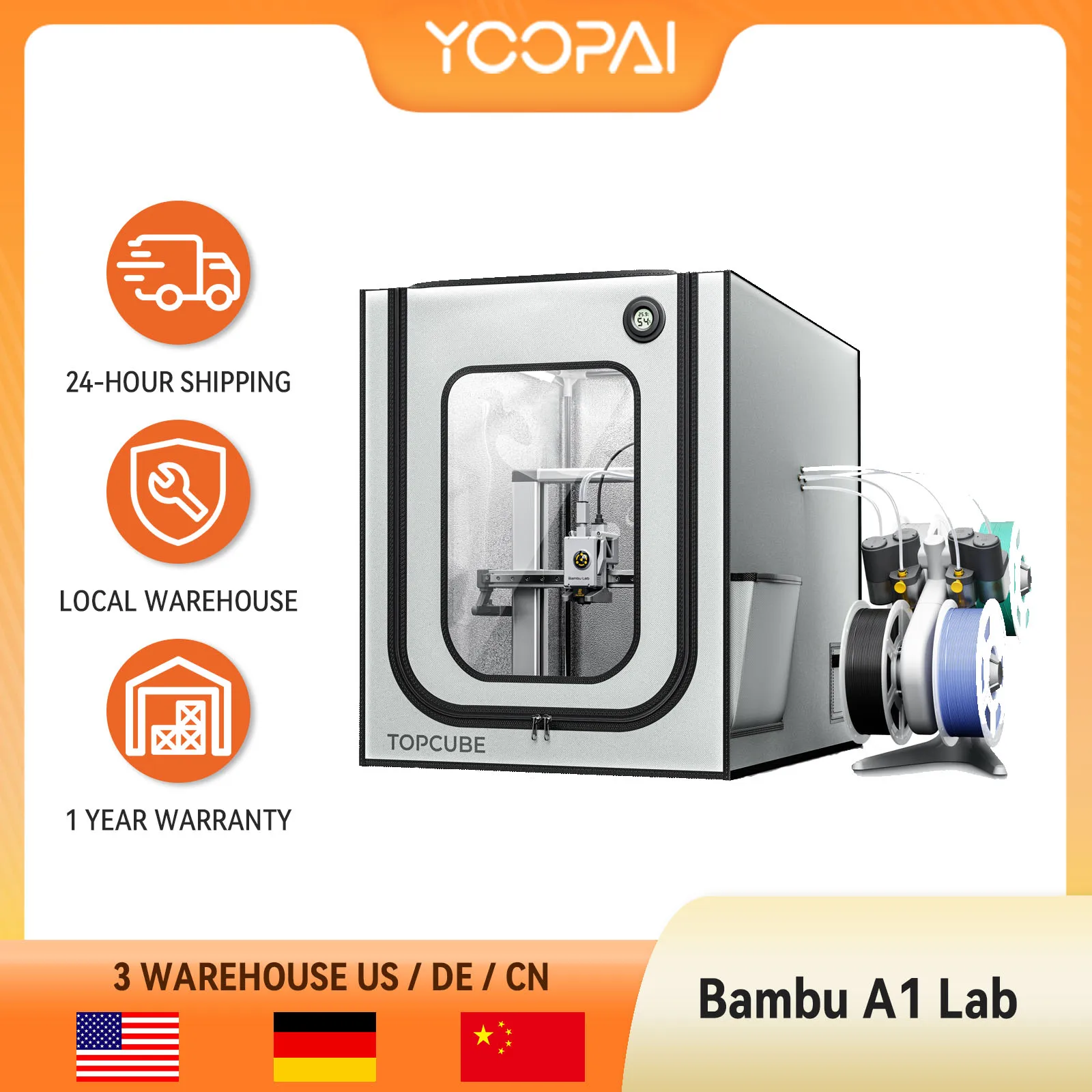 

Yoopai 3D Printer Enclosure For Bambu Lab A1 3D printer House Cover with LED light Fireproof Waterproof size 55 x 60 x 67cm