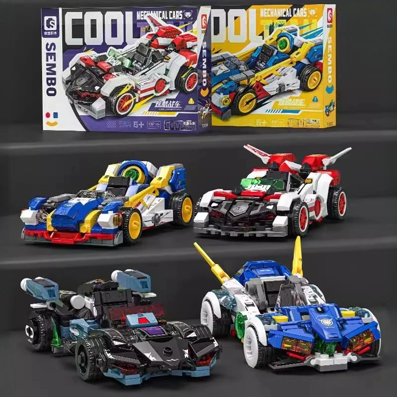 SEMBO Cool Racing Assembly Building Blocks Kit MOC Creative Cartoon Anime Sports Car Model Block Decoration Children's Toys Gift