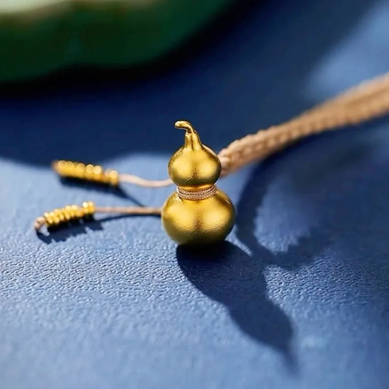 New in Chinese style Ancient gold crafts Glossy Gourd Necklace Exquisite Weaving Rope Tassel Luxury Banquet Pendant Jewelry