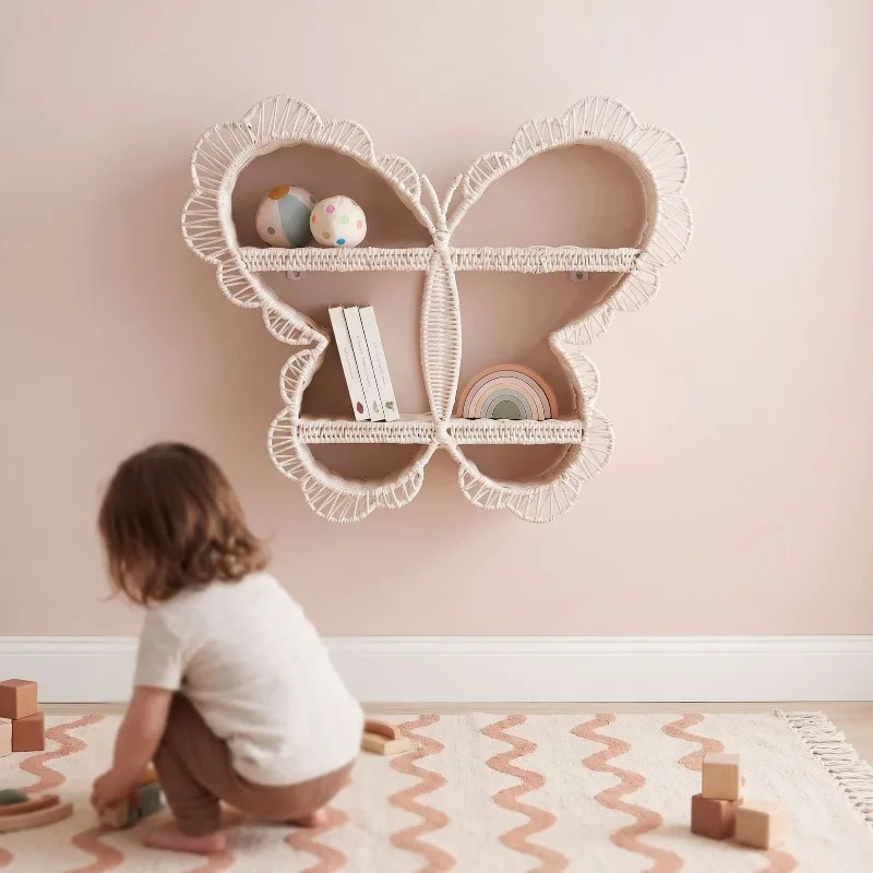 Butterfly rattan storage basket, wall decoration shelves, practical pendant room, homestay weaving decoration