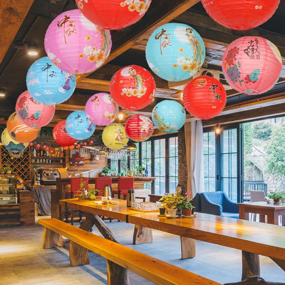 Luminous Chinese Mid Autumn Lantern Hanging Traditional Festival Antique Lantern Portable Good Luck Round Paper Lantern