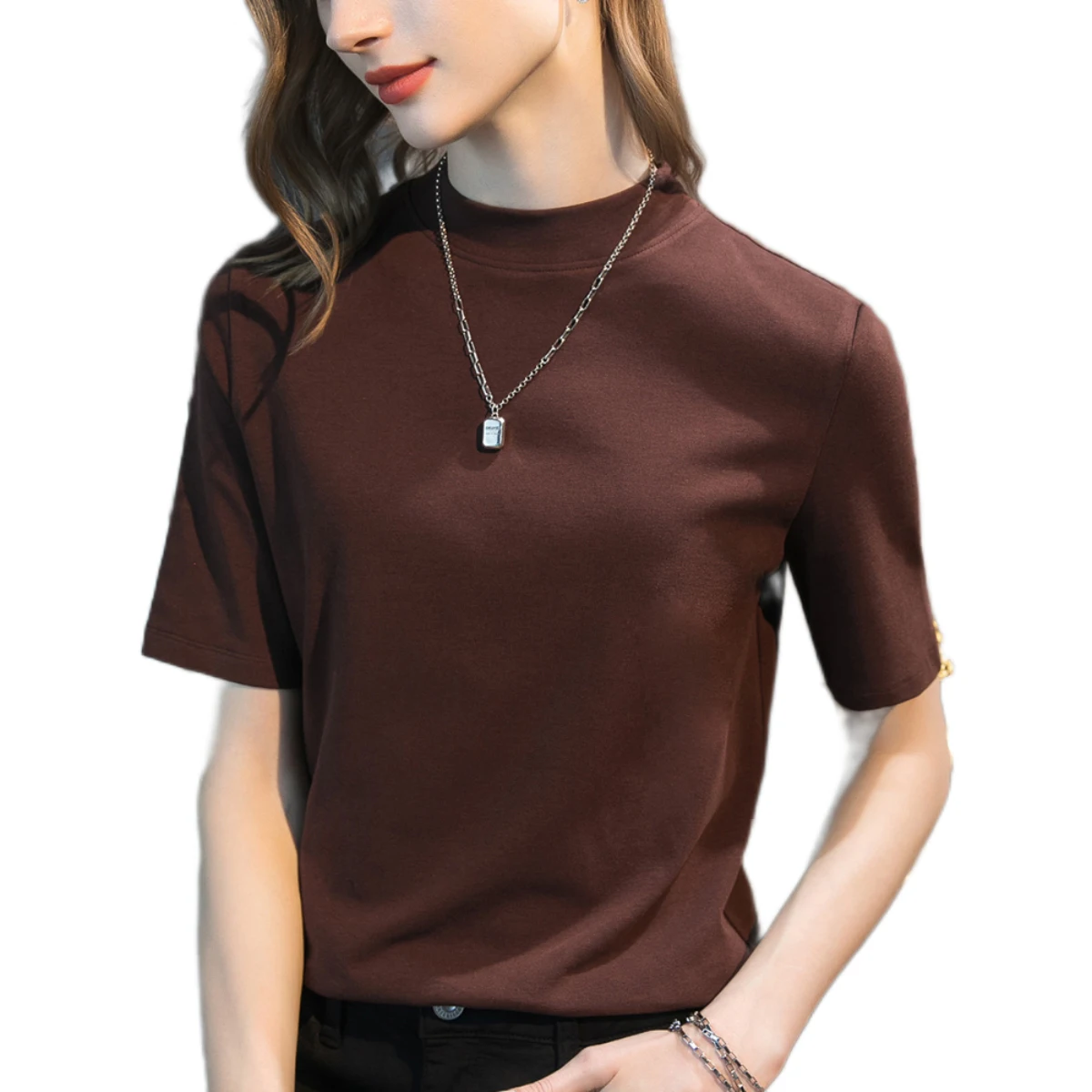 

Women T-shirt Half sleeve tshirt for woman Turtleneck Solid Color Women's Top Spring Summer Autumn Cotton Shirt for womens