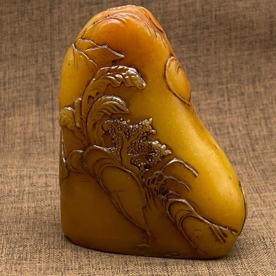 Natural Xiuyan Jade Raw Stone Carved Ox Herding Boy Figurine Shoushan Style Tianhuang Yellow Stone Seal Material Art Decor