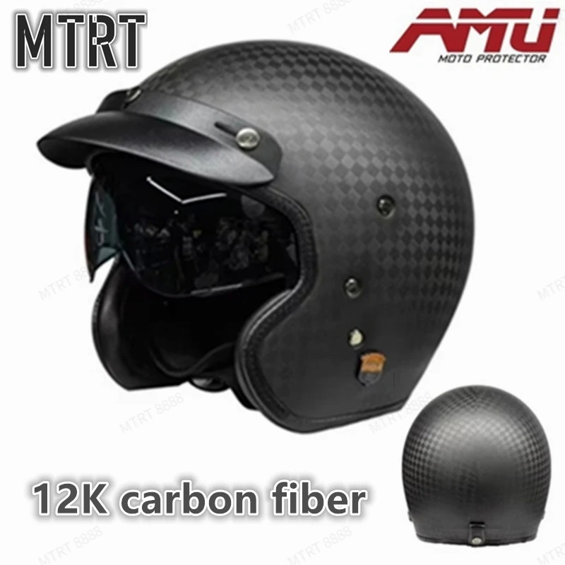 

Four Seasons Universal Half Helmet Carbon Fiber Helmet Vintage Three Quarter Helmet Motorcycle Helmet Ultra Light Carbon Helmet