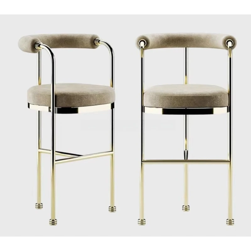 Luxury Modern Style Gold Bar Stools Bright Floral Fabric High Chair Bar Coffee Shop Restaurant Elegant Metal Chairs