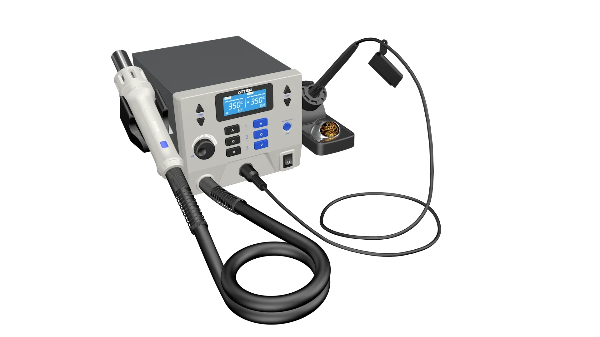 เครื่องบัดกรี TLF ATTEN รุ่น ST-862D อัปเดตเป็นรุ่น ST-8602D กำลังไฟ 1300 วัตต์ 2 in 1 สถานีรีเวิร์คแบบดิจิตอล ลมร้อน 90 วัตต์ หัวแร้งบัดกรี 110/