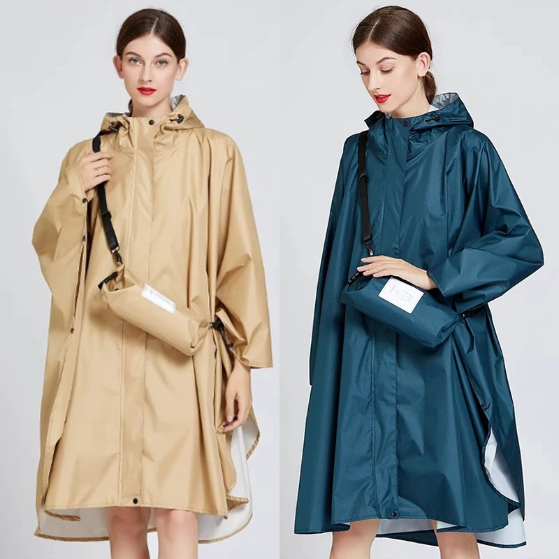 Hooded Rain Coat Cover Trench Poncho Cloak Impermeable Raincoat Backpack Women Men Waterproof Zipper Stylish Fashion Oversize